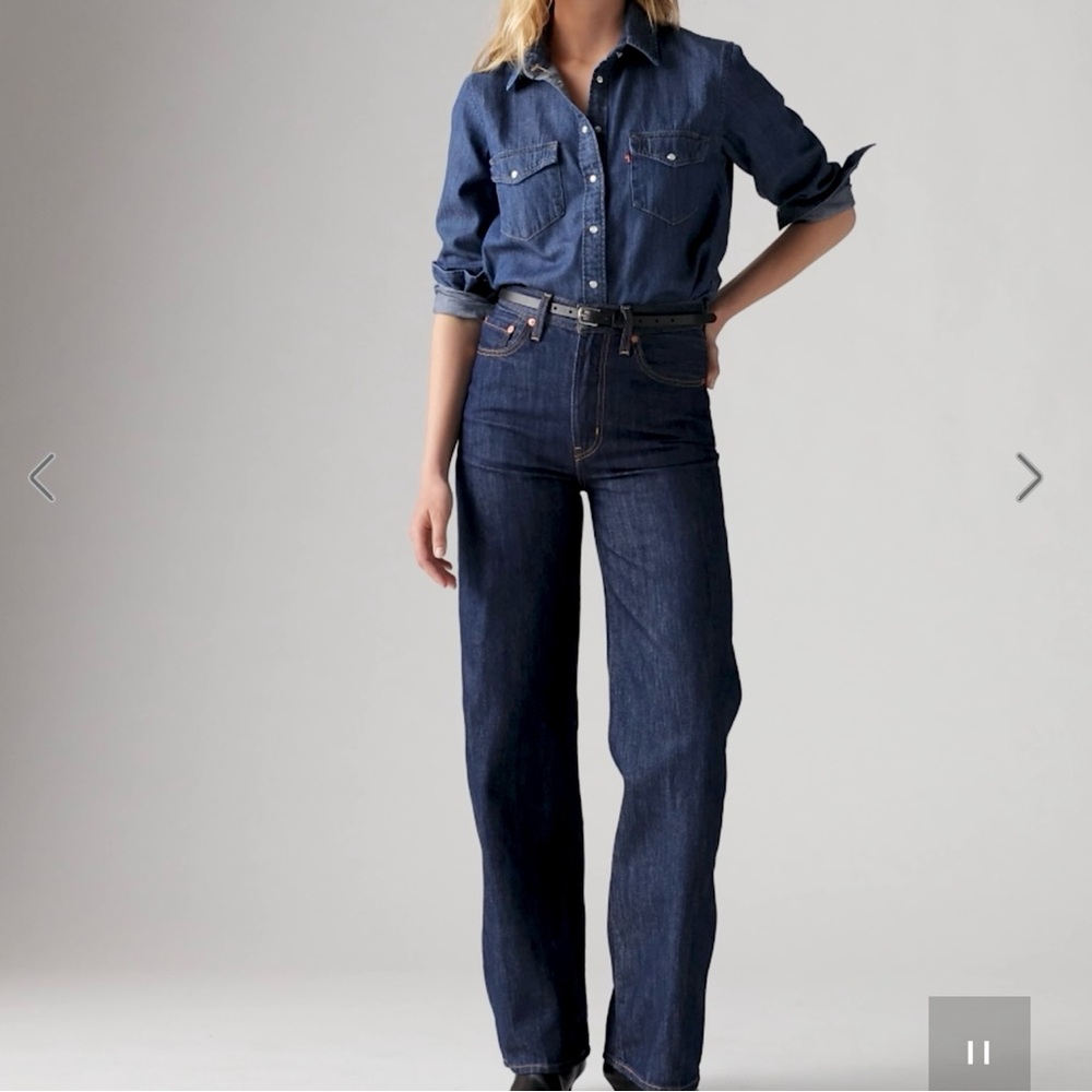 Levi’s Indigo Denim Pearl Snap Long Sleeve Button Up Shirt 100% Cotton L - Picture 2 of 16